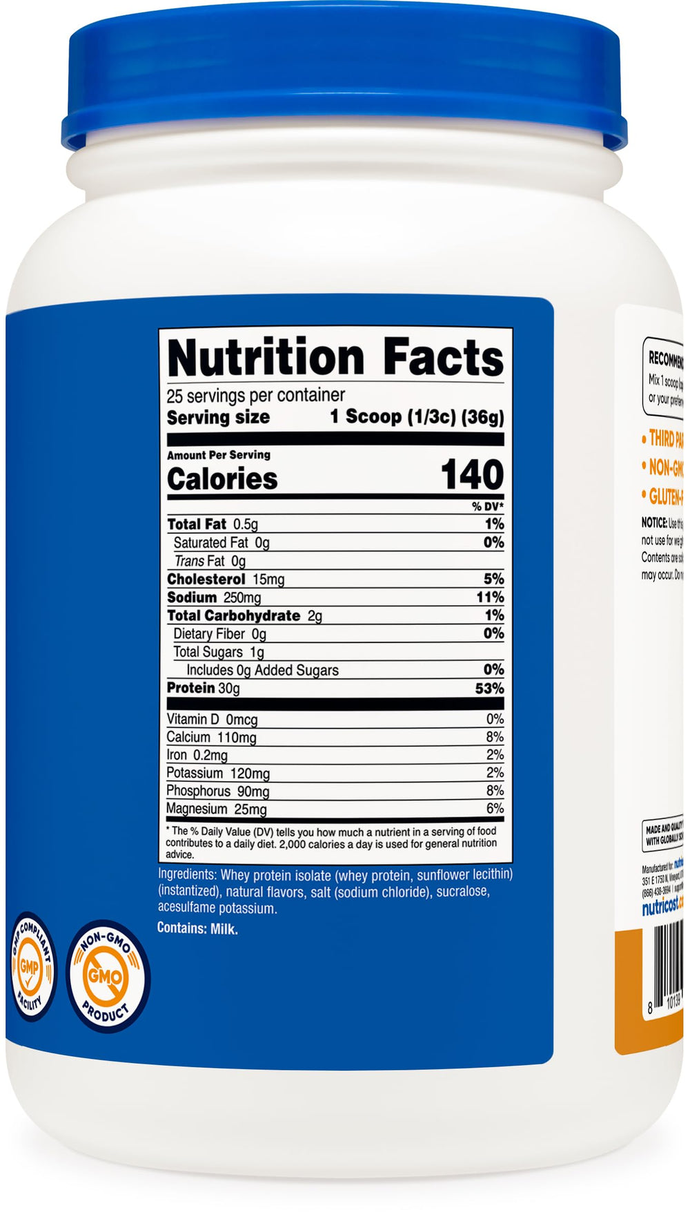 Nutricost Whey Protein Isolate shake with glass ready for on-the-go use.