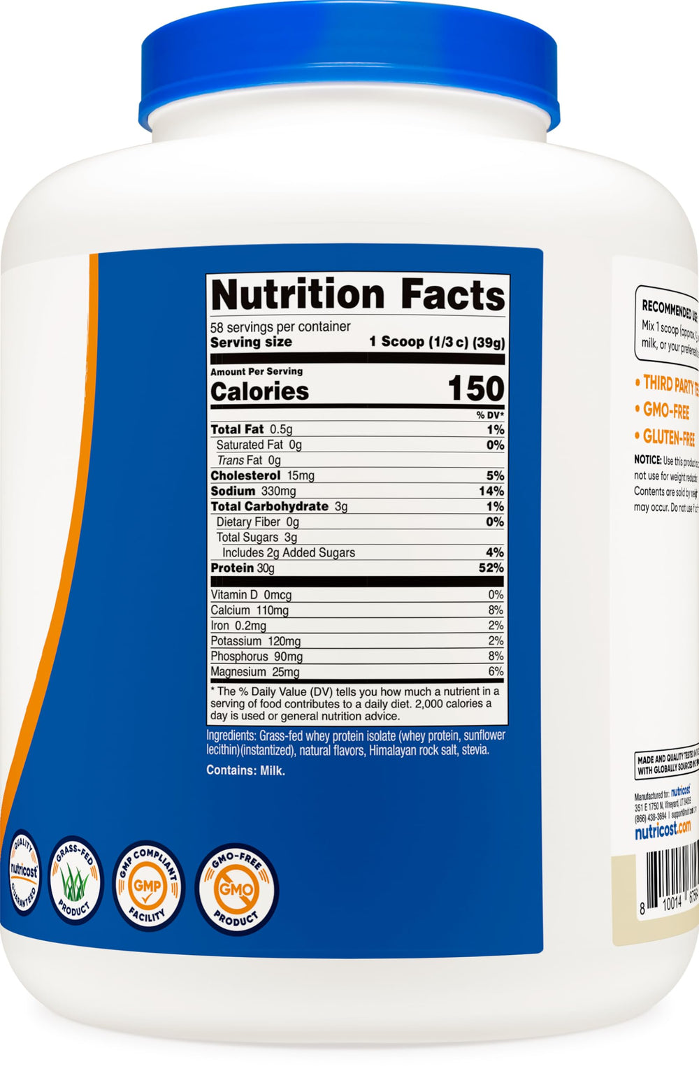 Nutricost vanilla whey protein isolate ingredient panel emphasizing clean formula