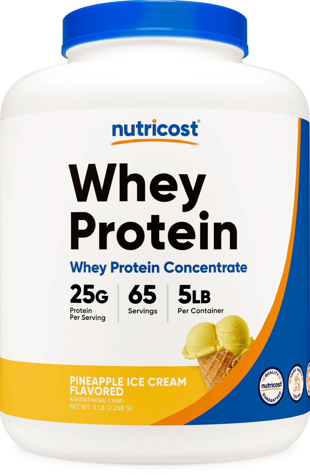 Nutricost Pineapple whey protein bottle front showing premium protein label for trust