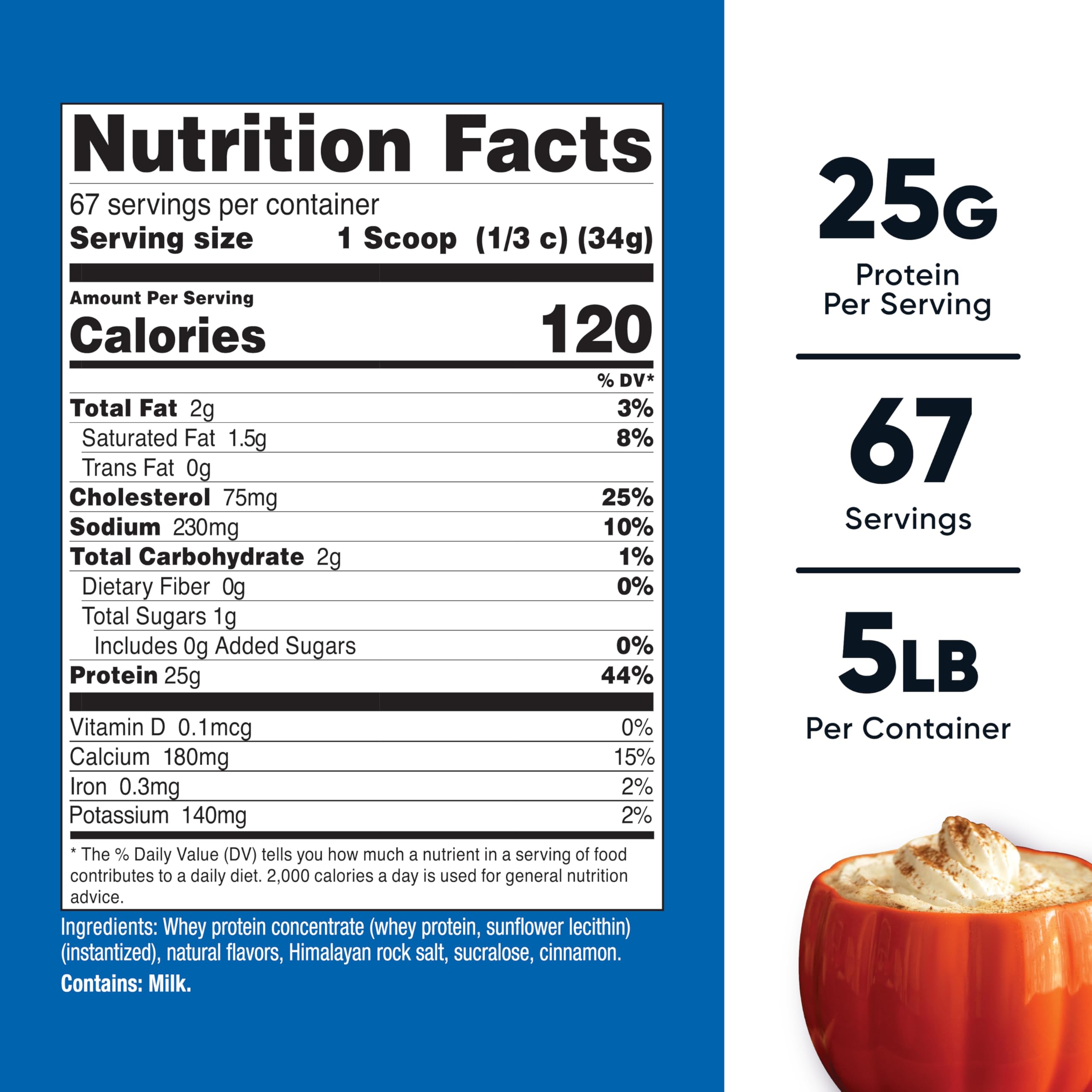 Nutricost pumpkin spice powder scoop delivers 25g protein per serving