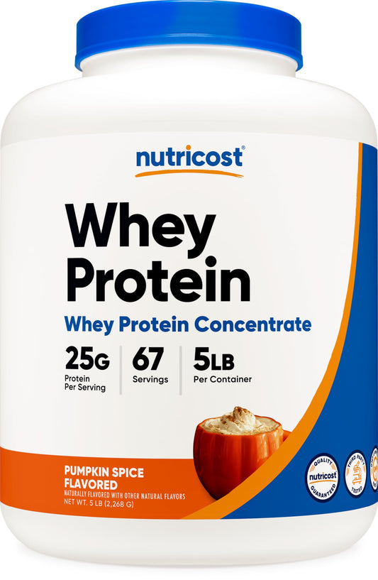 Nutricost Pumpkin Spice whey protein tub for post-workout shakes