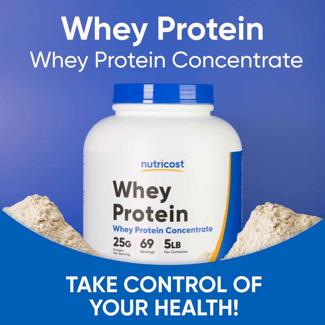Nutricost Unflavored whey powder dusting scoop ready for measurement.