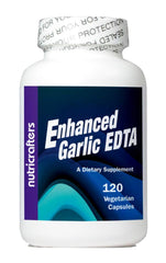 NutriCrafters Enhanced Garlic EDTA capsules closeup on white background for detox support