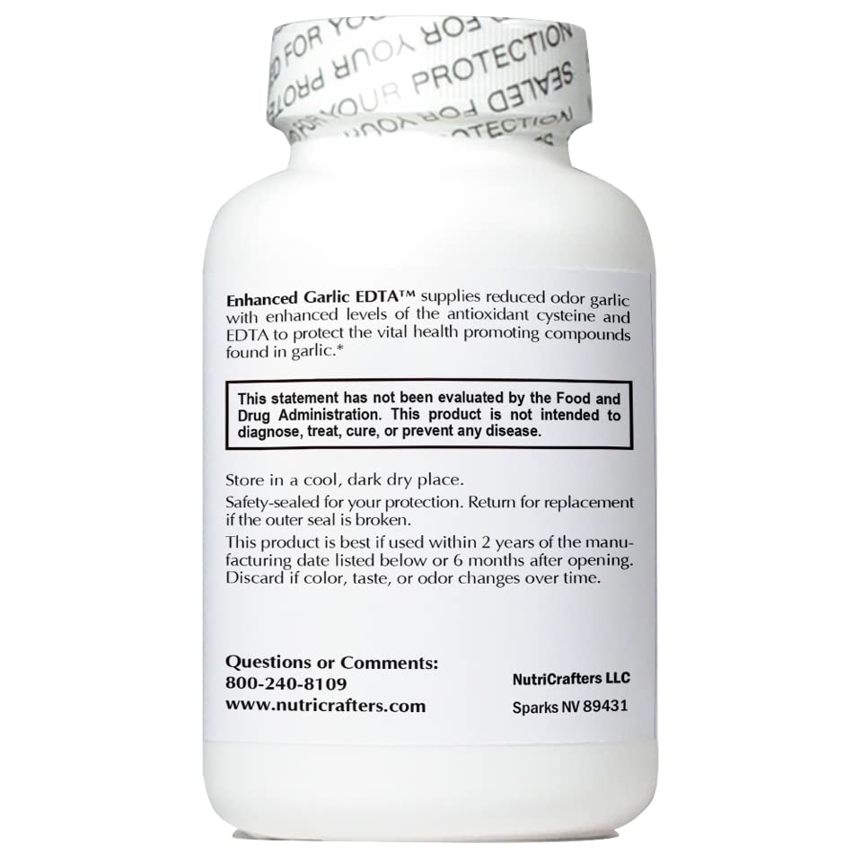 NutriCrafters Enhanced Garlic EDTA label closeup highlighting clean ingredients and purity