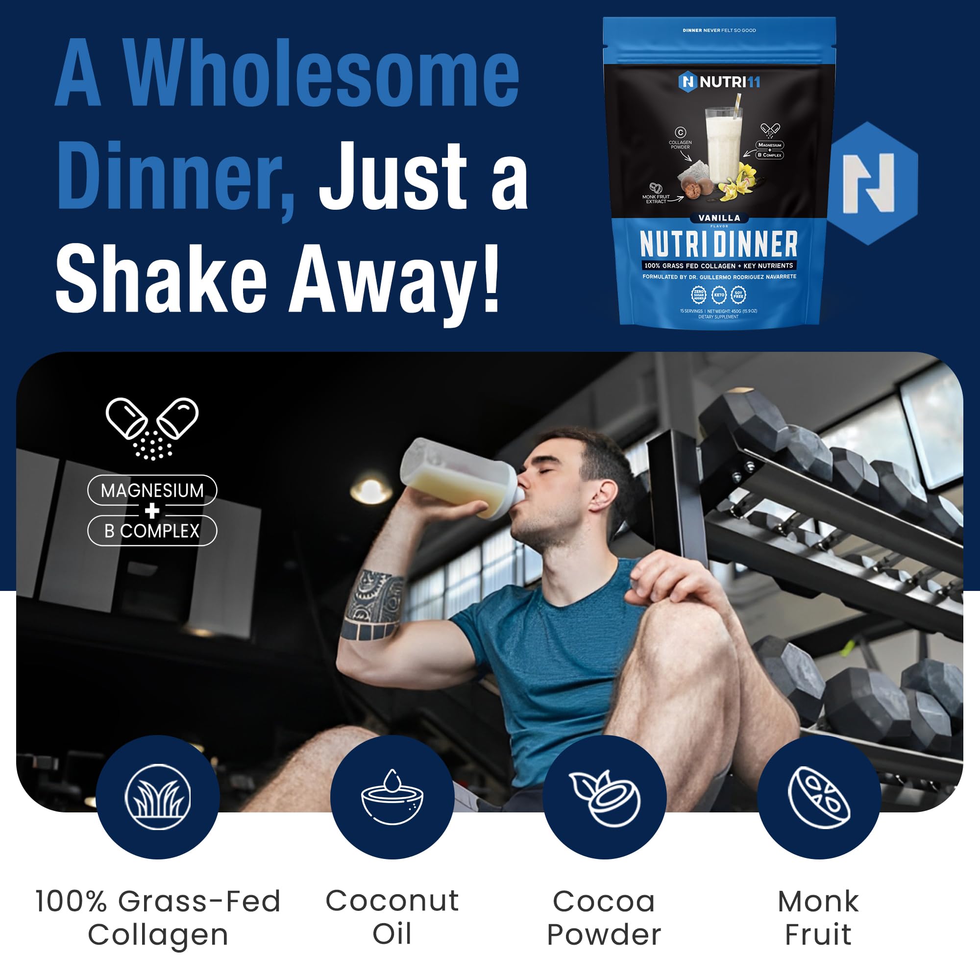 NutriDinner setup with a glass of shake for a night-time routine.
