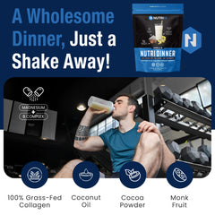 NutriDinner setup with a glass of shake for a night-time routine.