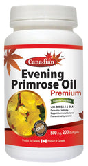 Nutridom Evening Primrose Oil bottle label with 500 mg softgels for daily wellness.