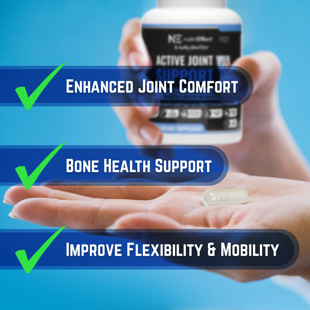 nutriEffect Active Joint Support capsules in hand illustrate portable daily supplementation