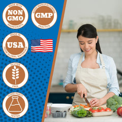 Nutrient Revolution label on bottle highlighting gluten-free and non-GMO ingredients.