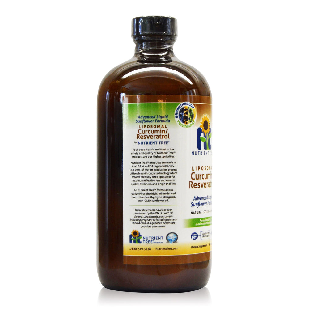 Nutrient Tree liposomal curcumin-resveratrol label highlights premium formula