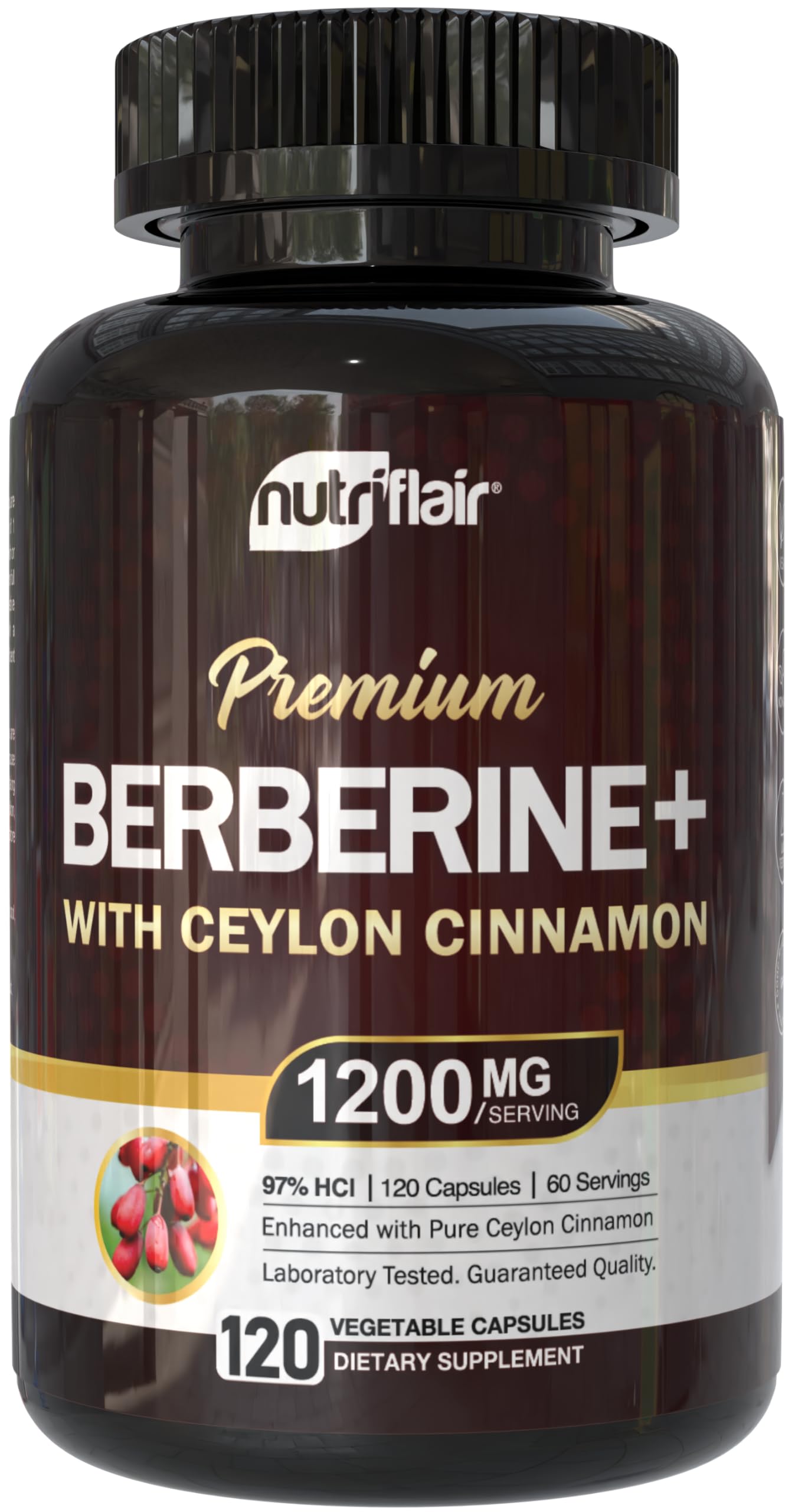 NutriFlair Berberine 97% HCl capsules highlight high potency for daily wellness.