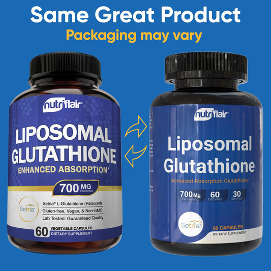 NutriFlair liposomal glutathione capsules closeup emphasizes easy-to-swallow design.