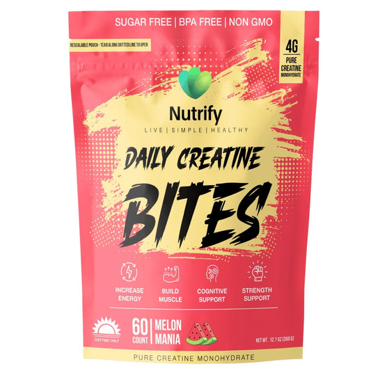 Nutrify Daily Creatine Gummies bottle front highlighting strawberry flavor for daily use