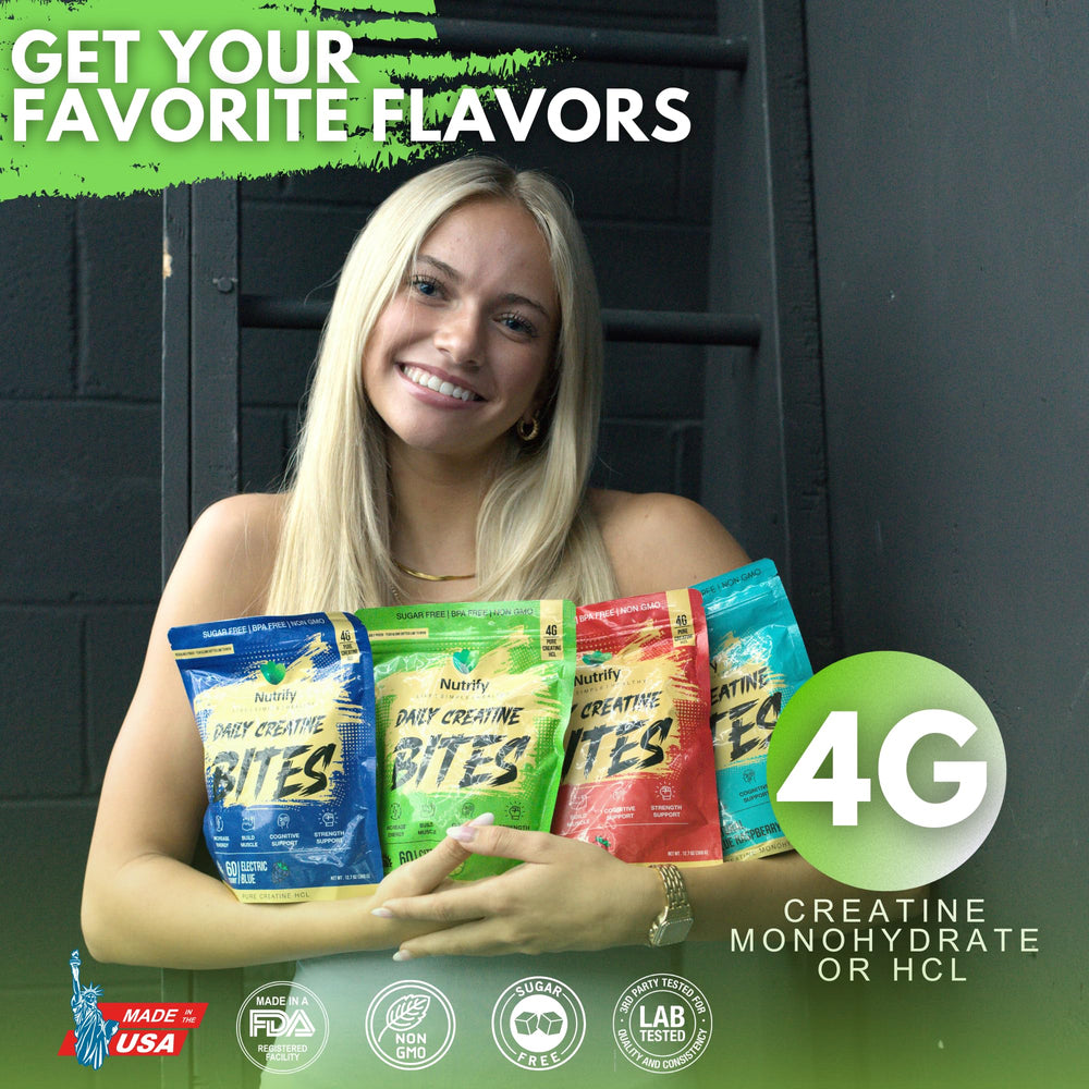 Nutrify Daily Creatine Gummies label highlights five grams of creatine per serving
