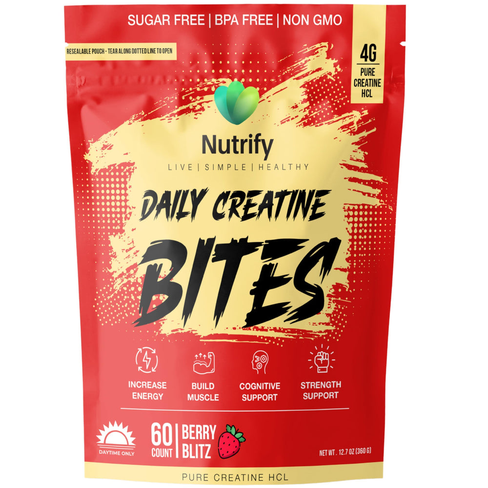 Nutrify Daily Creatine Gummies strawberry bottle for convenient post-workout support