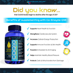 NutriGenomic Naturals CoQ10 heart-health icon near product label.