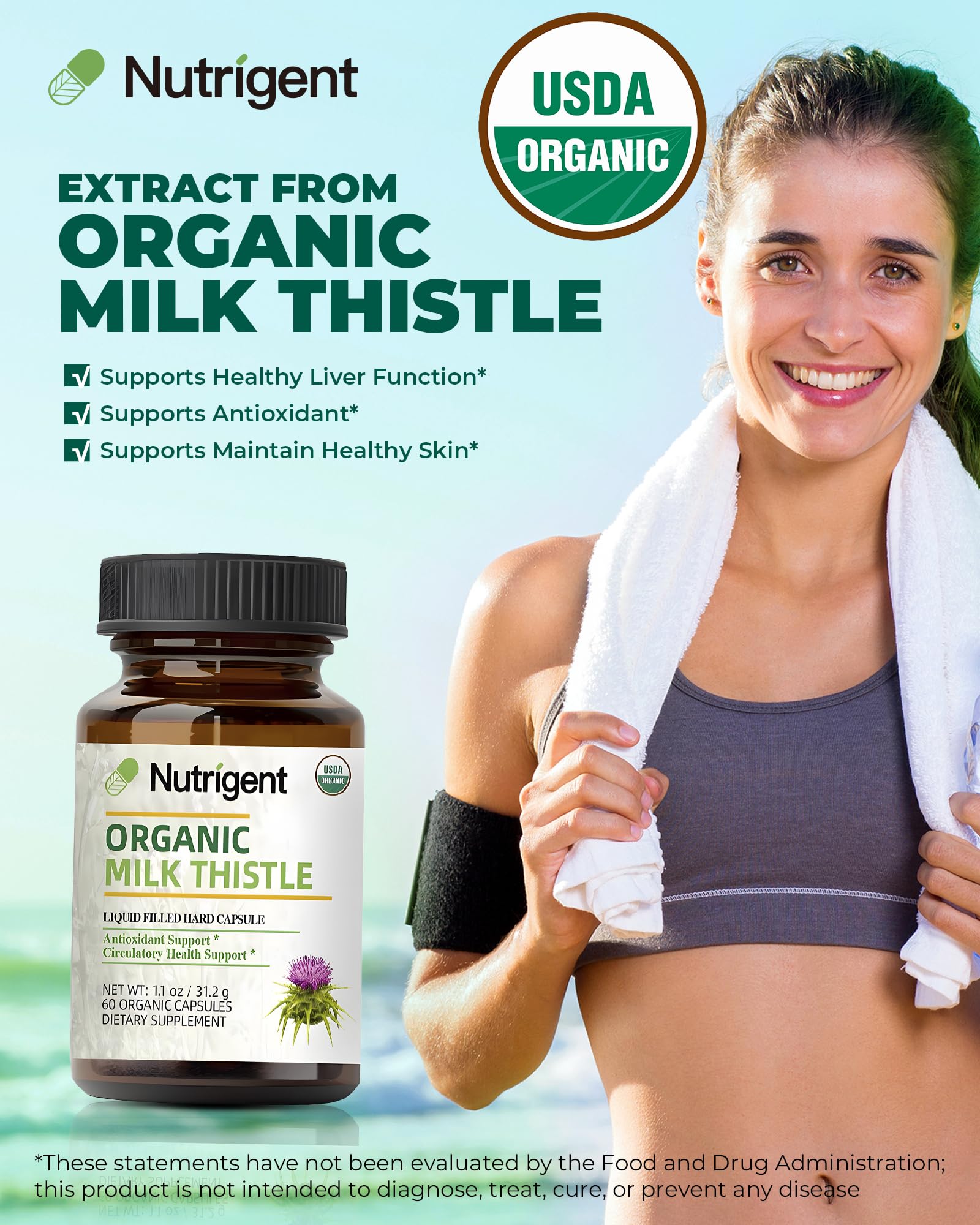 Nutrigent milk thistle ingredients panel showing 25:1 extract.