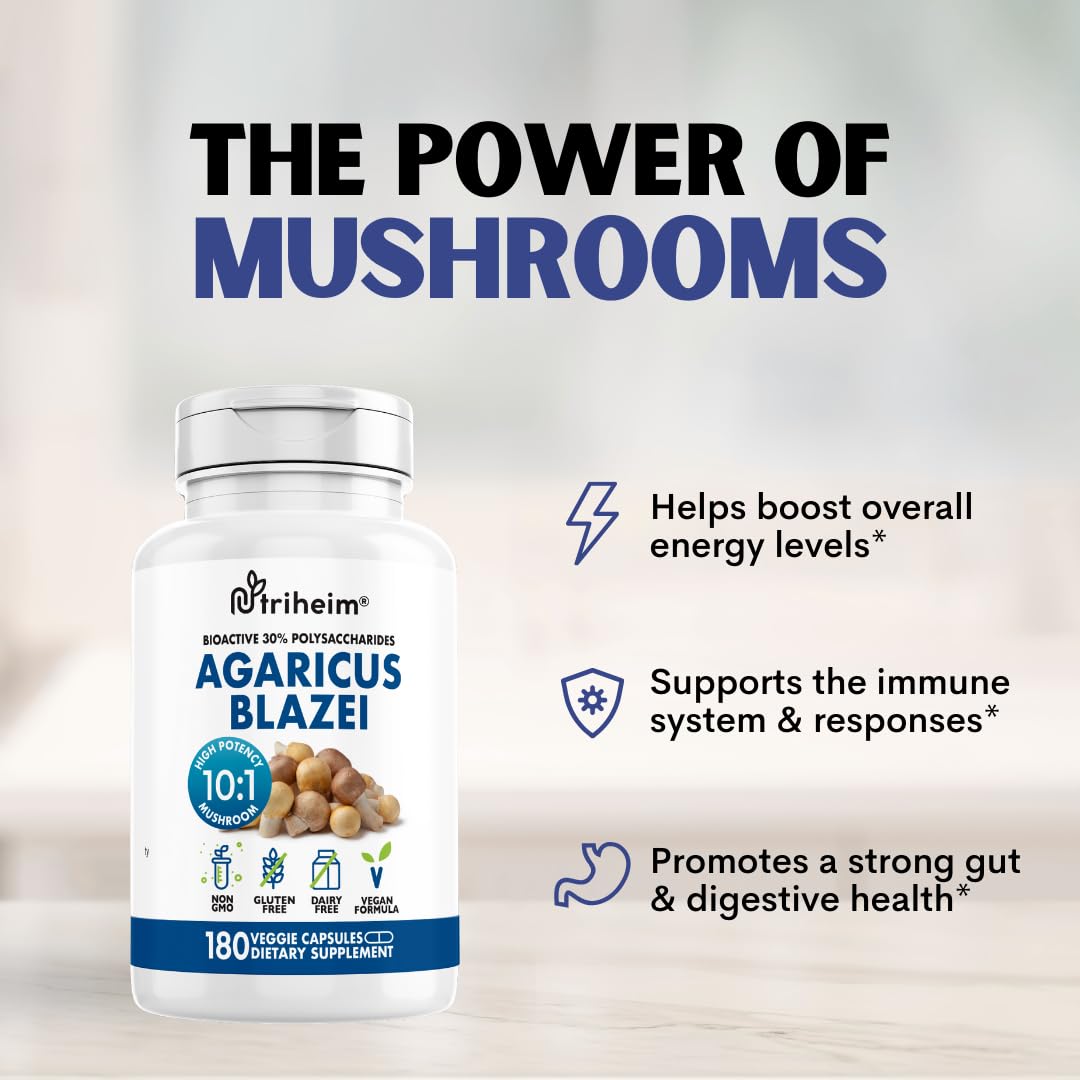 Nutriheim Agaricus Blazei veggie capsules close-up highlighting convenient daily use