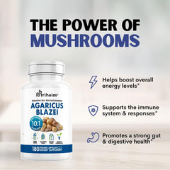 Nutriheim Agaricus Blazei veggie capsules close-up highlighting convenient daily use