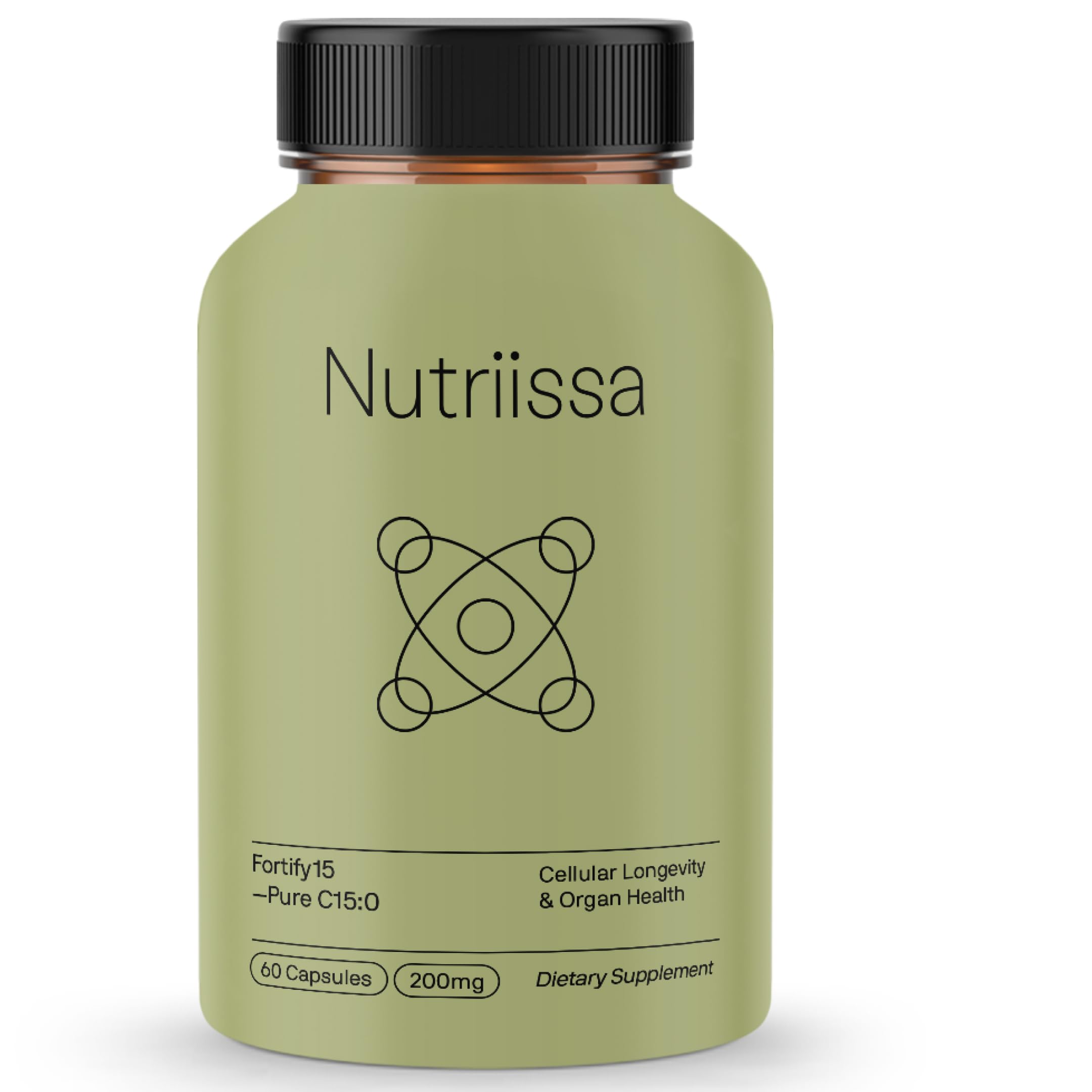 Nutriissa Fortify15 bottle label shows purity and potency for daily support.
