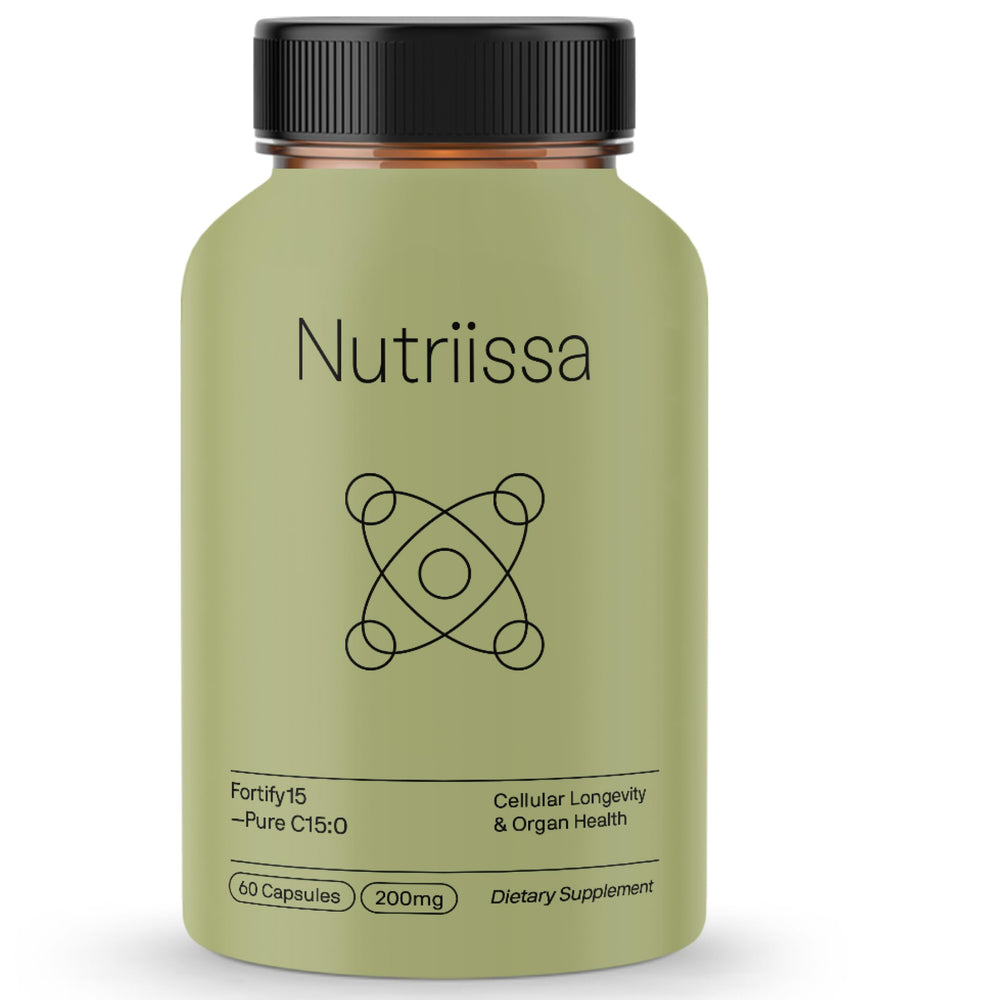Nutriissa Fortify15 bottle label shows purity and potency for daily support.