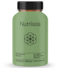 Nutriissa full-spectrum K bottle with D3 showing bone health potential.