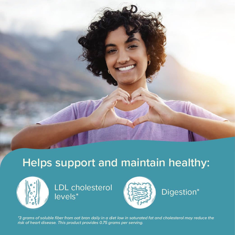 NUTRIM beta-glucan powder bowl highlights versatile heart-friendly uses.