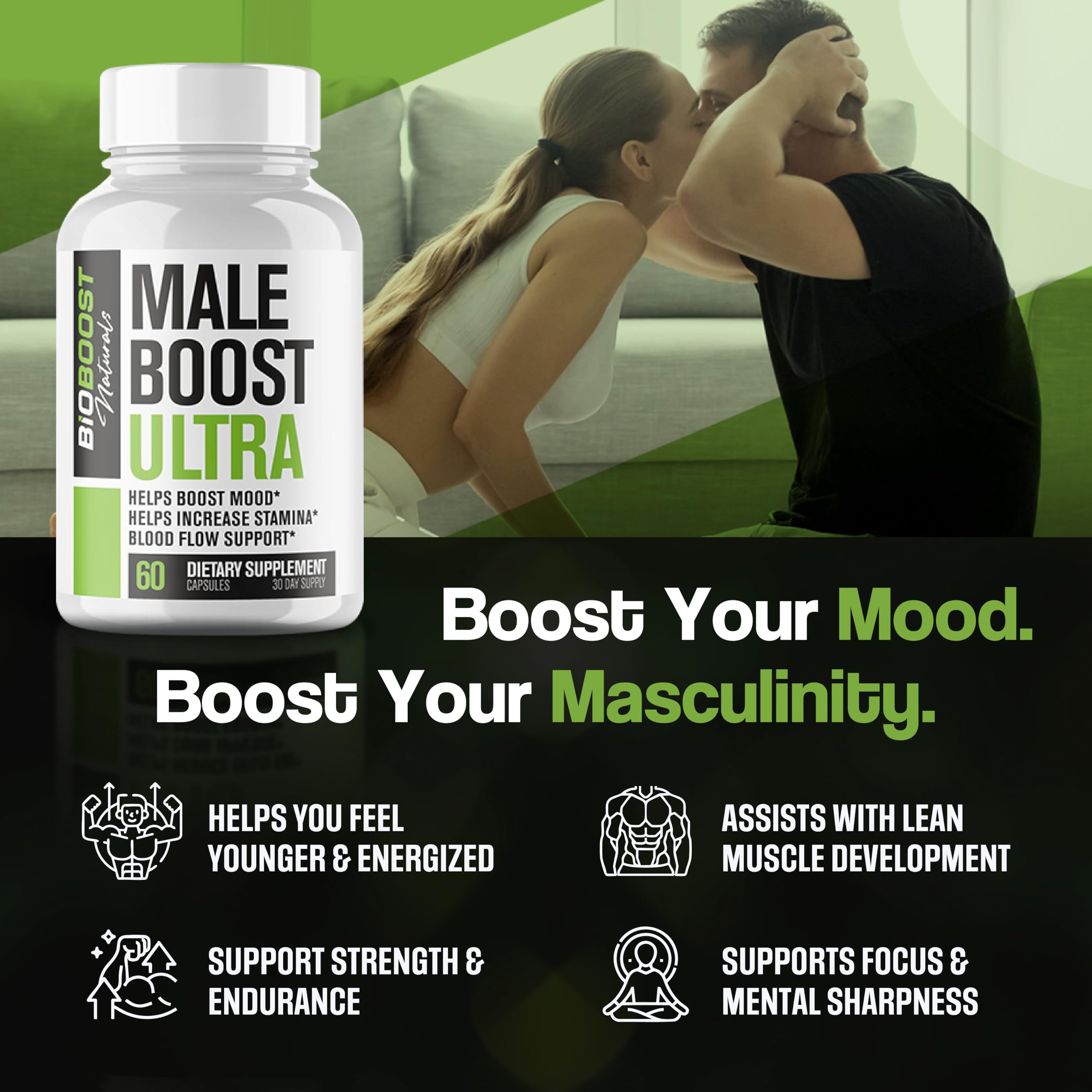 Nutrimend IQ Male Boost Ultra box on display for a complete wellness routine.