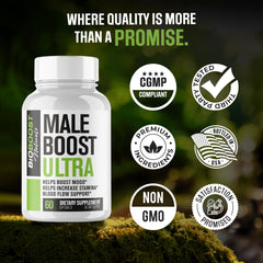 Nutrimend IQ Male Boost Ultra ingredients scene emphasizing blend highlights.