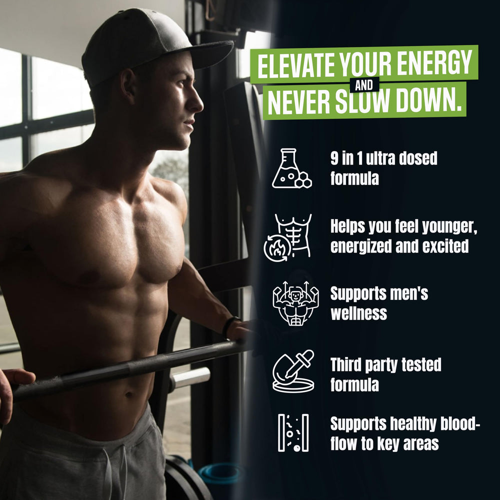 Nutrimend IQ Male Boost Ultra label front showing key ingredients for vitality.