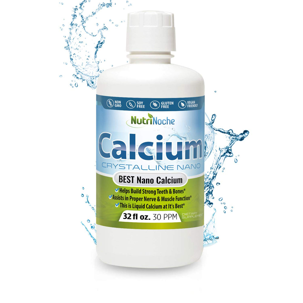 NutriNoche Liquid Calcium bottle closeup highlighting ultra-pure nano calcium for daily support.