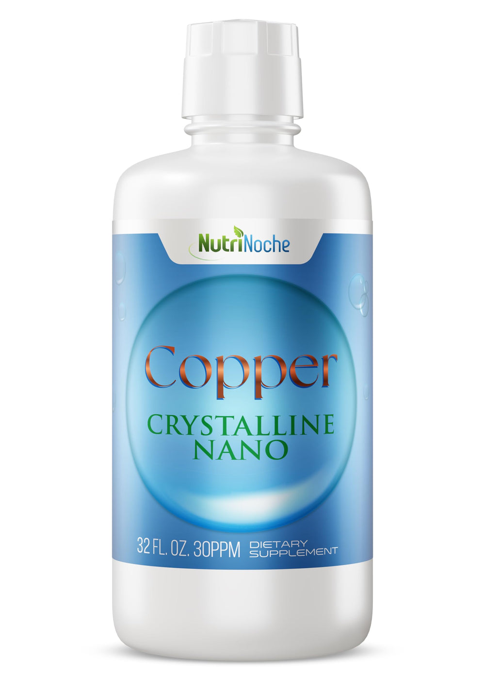 NutriNoche liquid colloidal copper bottle shows premium purity for daily use