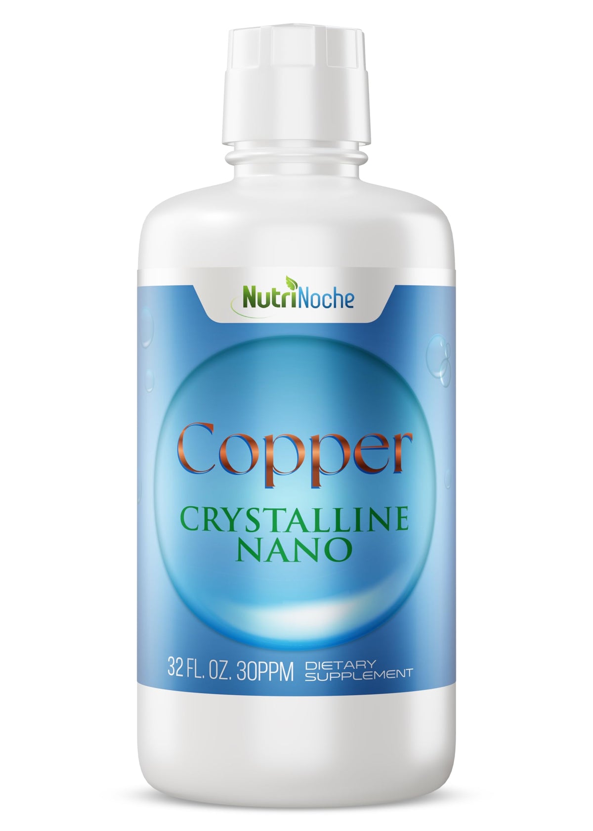 NutriNoche liquid colloidal copper bottle shows premium purity for daily use