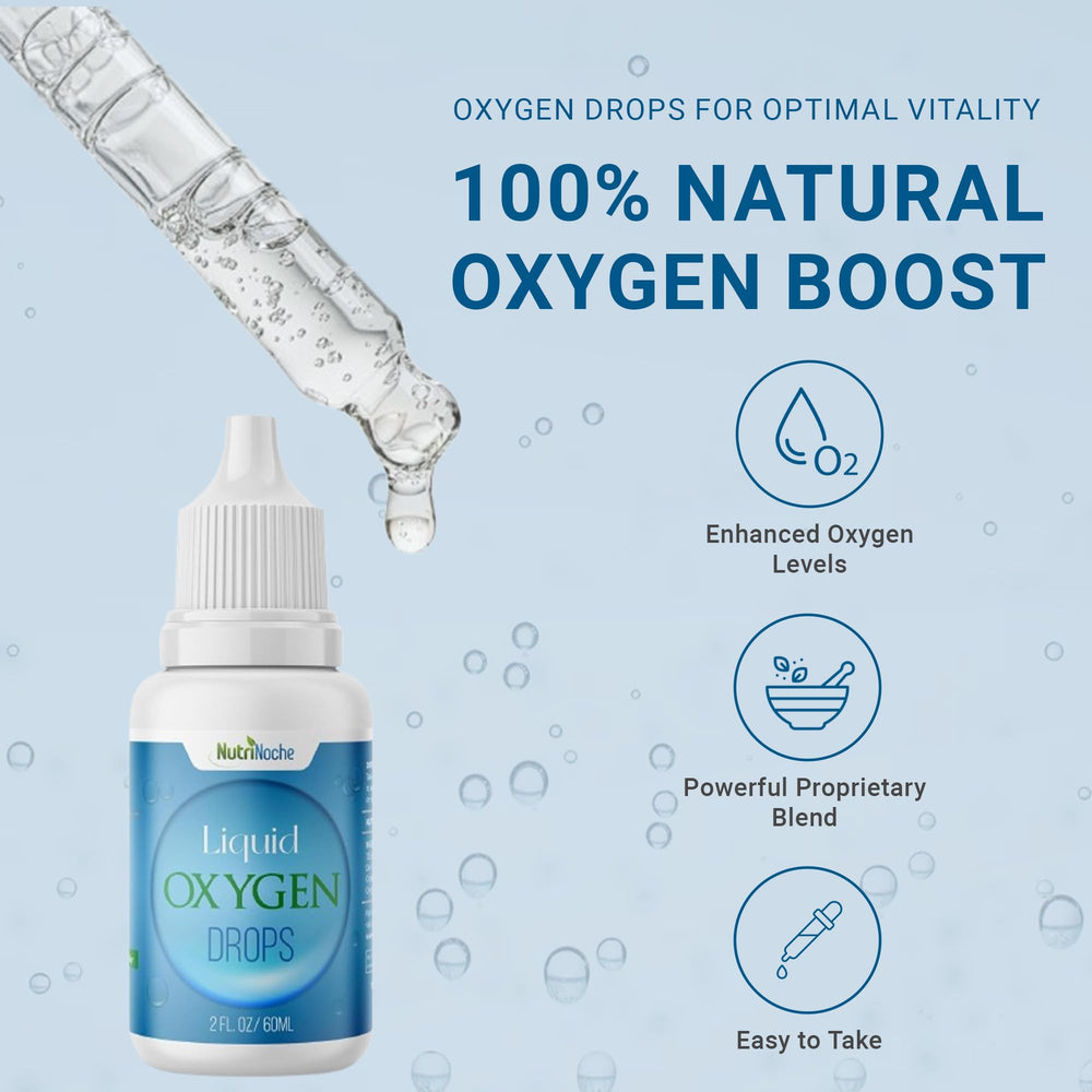 NutriNoche Liquid Oxygen Drops beside a glass signals quick recovery use.