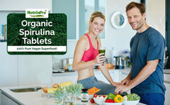 NUTRINPRO spirulina capsules daily-dose packaging indicates convenient fitness fueling.
