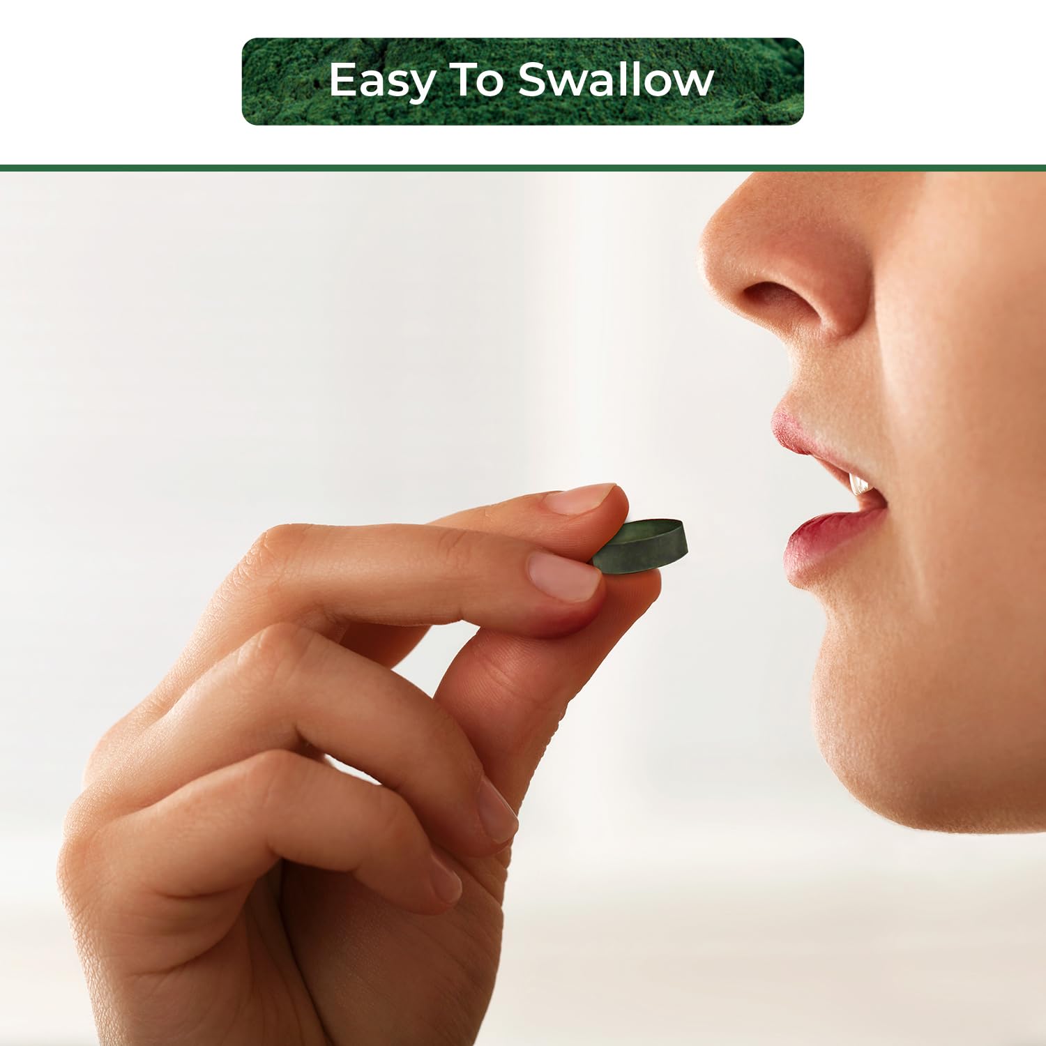 NUTRINPRO spirulina capsules pour for easy daily nutrition.