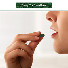 NUTRINPRO spirulina capsules pour for easy daily nutrition.