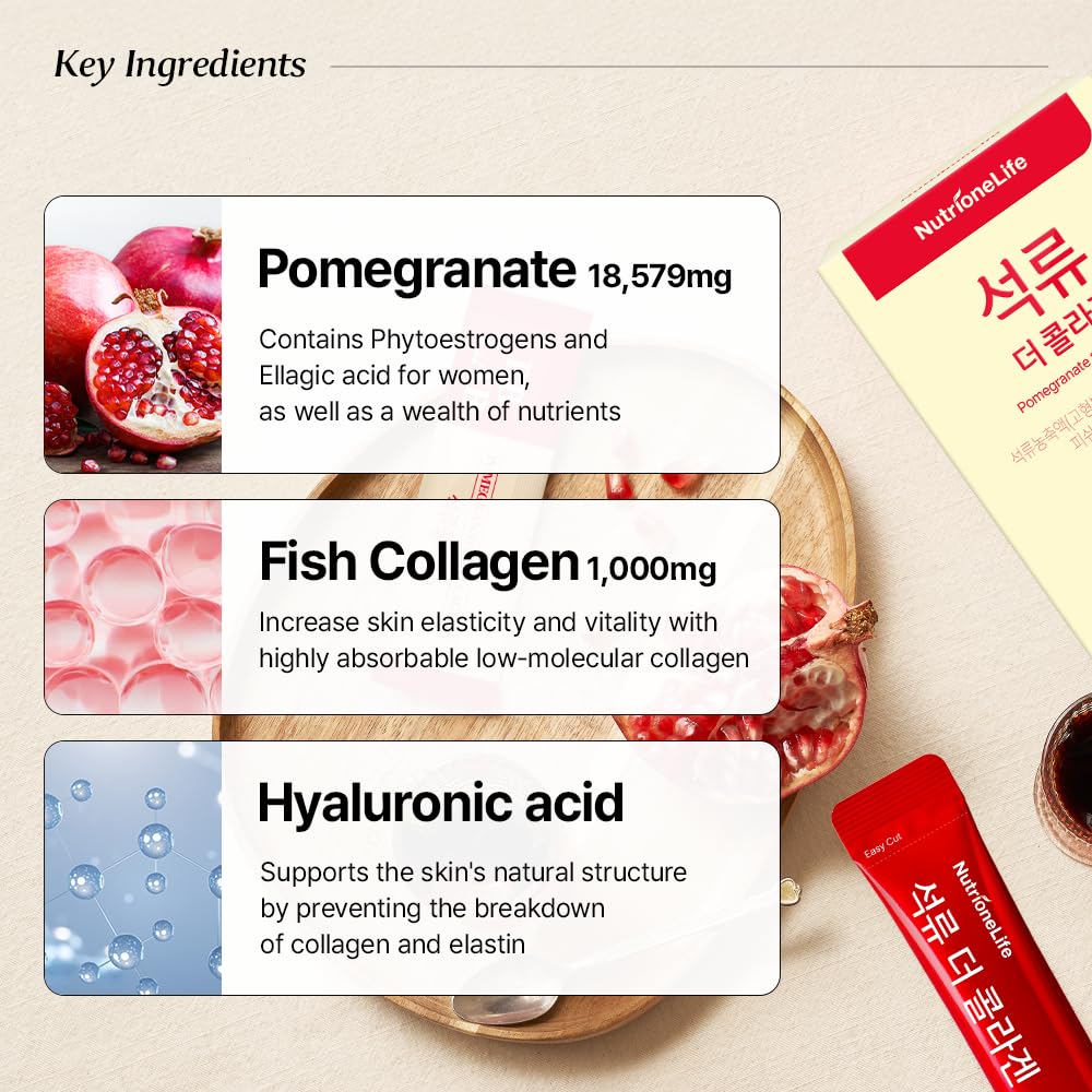 NUTRIONELIFE Pomegranate Collagen Stick Ingredients: highlights high-purity pomegranate extract.
