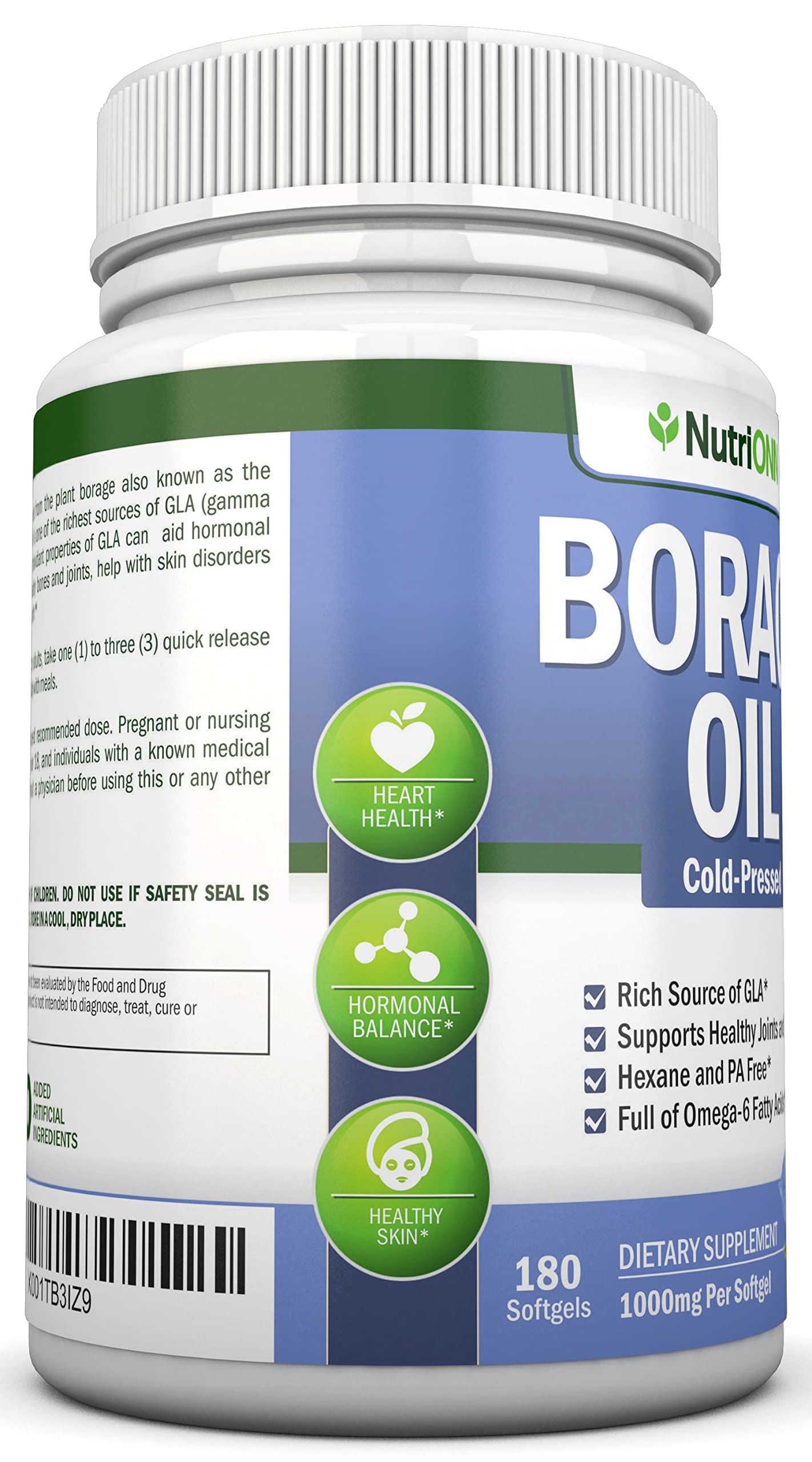 NutriONN Borage Oil in glass pantry shot for everyday wellness.