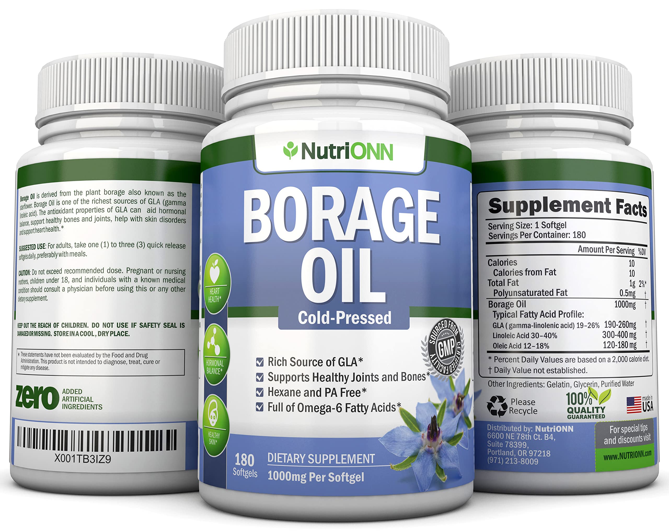 NutriONN Borage Oil lab-testing seal ensures safety and quality.