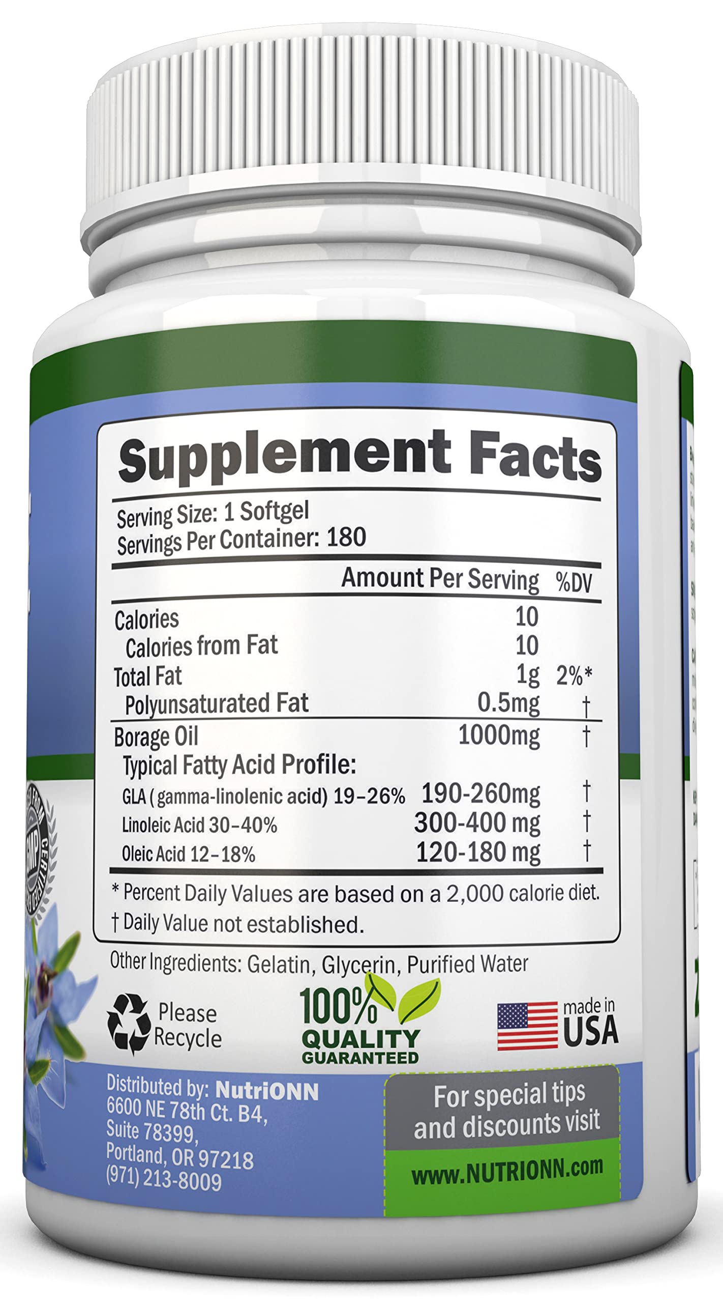 NutriONN Borage Oil softgels close-up for convenient omega-6 intake.