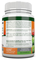 NutriONN CoQ10 bottle label closeup highlighting high-potency 200 mg capsules.