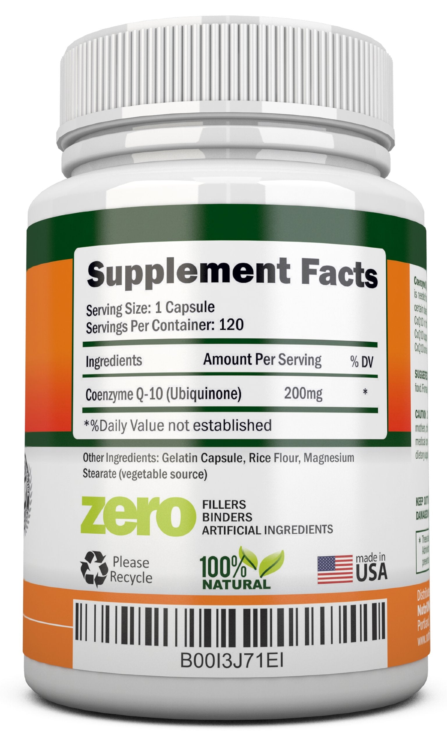 NutriONN CoQ10 capsules inside bottle showing 120 capsules for daily use.