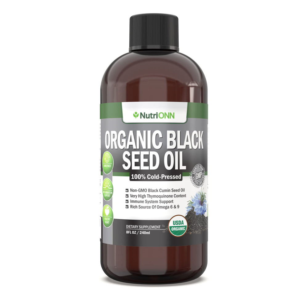 NutriONN Organic Black Seed Oil bottle in recyclable PET packaging for sustainable use.
