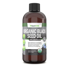 NutriONN Organic Black Seed Oil bottle in recyclable PET packaging for sustainable use.