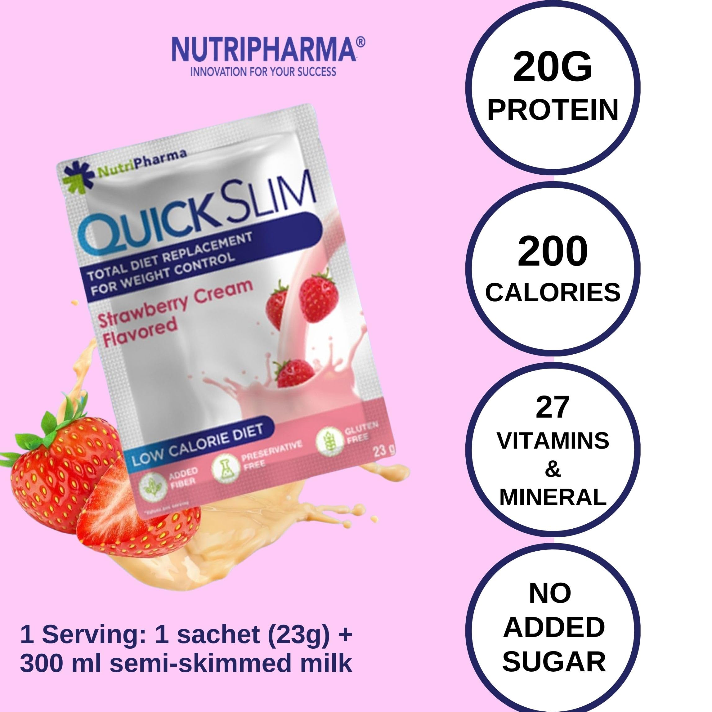 NUTRIPHARMA Quick Slim highlights 27 vitamins and minerals for daily wellness