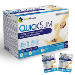 NUTRIPHARMA Quick Slim banana cookies sachet for convenient on-the-go nutrition.