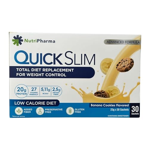 NUTRIPHARMA Quick Slim powder bottle shows complete keto-friendly nutrition.
