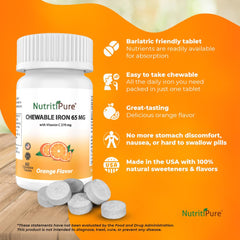 NutritiPure chewable iron tablet closeup showing texture
