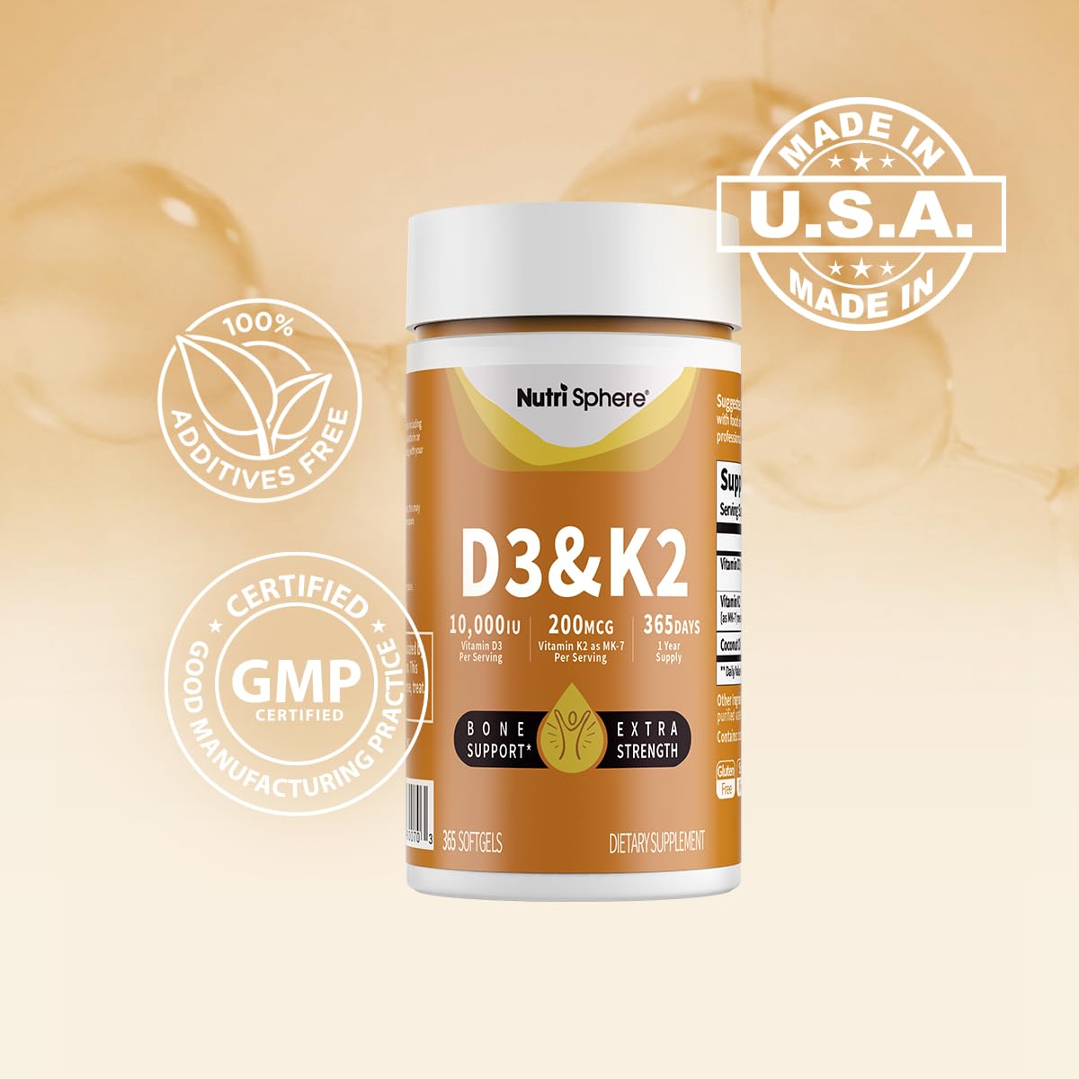 NutriSphere Vitamin D3 & K2 daily-use setup suggests simple routine.